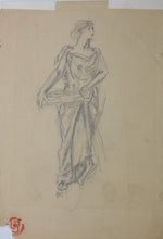 Load image into Gallery viewer, Lee Woodward Zeigler. Female figure with a tray in antique attire. Graphite drawing. XX C.

