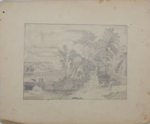 Load image into Gallery viewer, Jan van Huysum, after. Landscape with Figures, Ruins and Bridge. Graphite drawing by David O. Paige. 1847.
