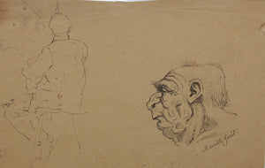 Frank T. Merrill. Grotesque sketches of Heads. Three pages. Pen, ink, and graphite. Mid XIX C.