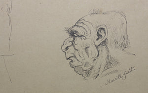 Frank T. Merrill. Grotesque sketches of Heads. Three pages. Pen, ink, and graphite. Mid XIX C.