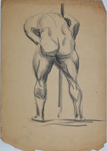 Load image into Gallery viewer, Male nude figure back view. Charcoal drawing. XX C.
