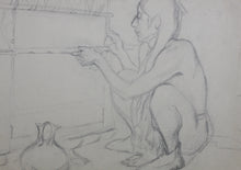 Load image into Gallery viewer, Native American Woman at the weaving loom. Graphite drawing. XX C.
