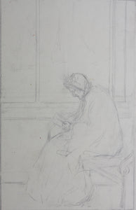 Study of a reading woman. Graphite drawing. Late XIX C.