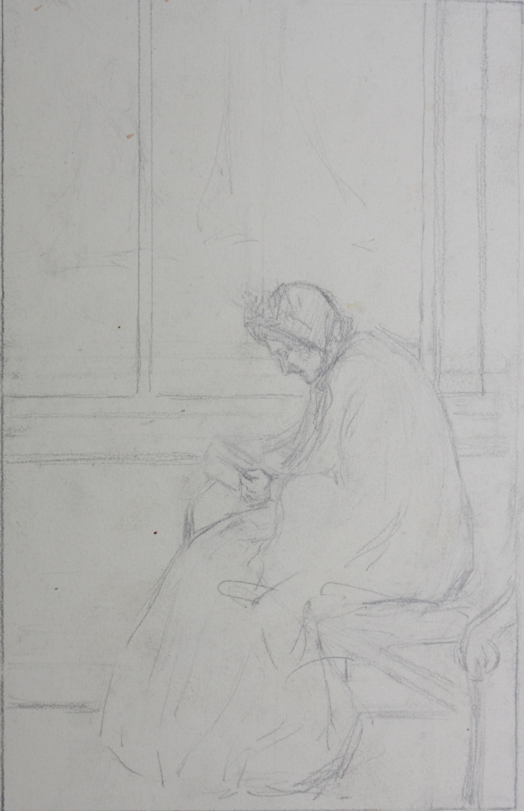 Study of a reading woman. Graphite drawing. Late XIX C.