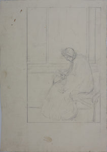 Study of a reading woman. Graphite drawing. Late XIX C.