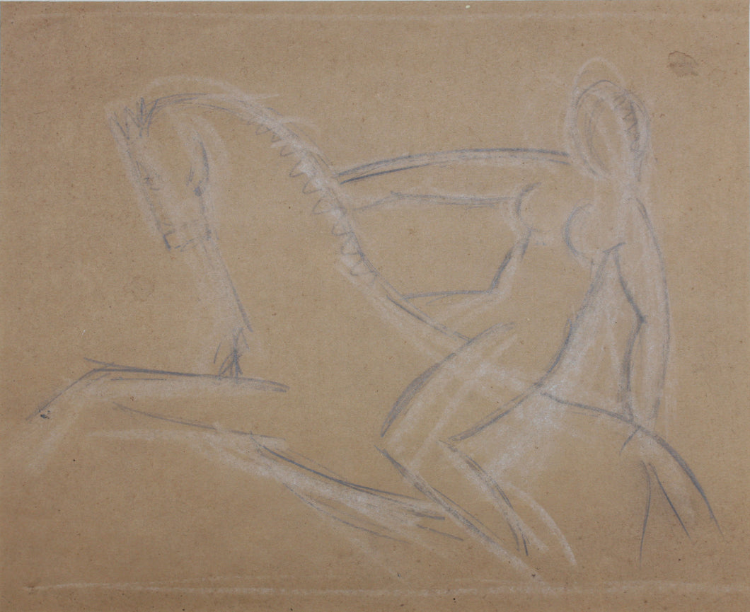 Daniel Massen, attributed to. Rider. Graphite and pastel drawing. Likely 1920s-1930s.