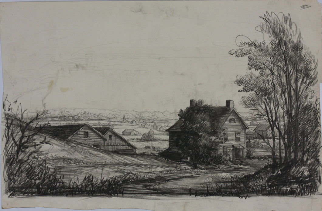 Ulysses Ricci, attributed to. American Landscape. Graphite drawing. XX C.