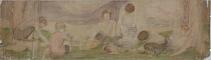 American Impressionism. At the Resort. Boys, girls and mothers enjoying leisure time at a resort. Sketches for murals. Watercolor and graphite. Early XX C.