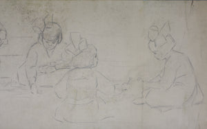 American Impressionism. At the Resort. Boys, girls and mothers enjoying leisure time at a resort. Sketches for murals. Watercolor and graphite. Early XX C.