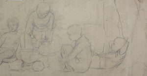American Impressionism. At the Resort. Boys, girls and mothers enjoying leisure time at a resort. Sketches for murals. Watercolor and graphite. Early XX C.