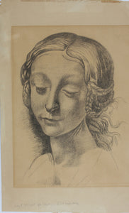 Leonardo da Vinci, after. Jay P. Stewart. Girls Head, Milan. Charcoal drawing. Second Half of XX C.