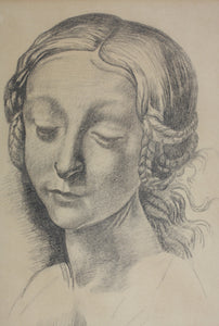 Leonardo da Vinci, after. Jay P. Stewart. Girls Head, Milan. Charcoal drawing. Second Half of XX C.