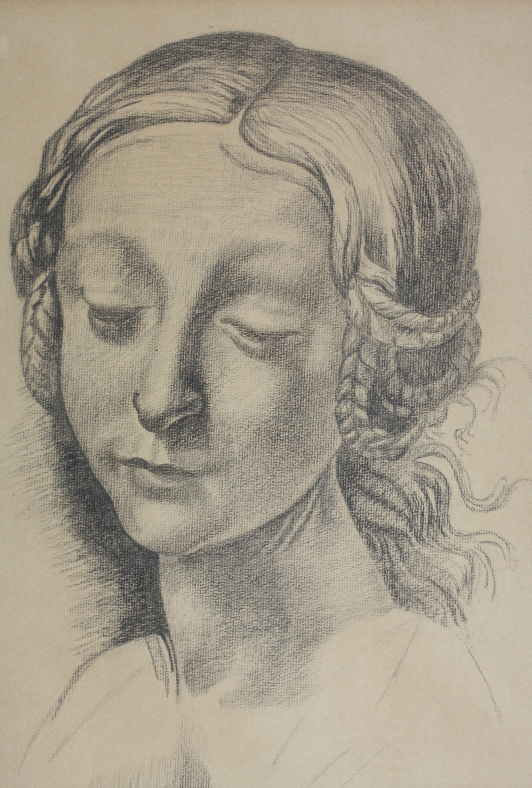 Leonardo da Vinci, after. Jay P. Stewart. Girls Head, Milan. Charcoal drawing. Second Half of XX C.