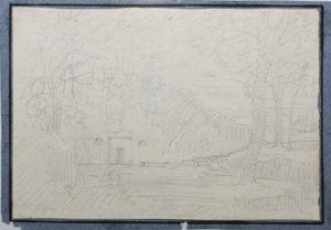 Landscape with a classical portico. Graphite drawing. XVIII C.