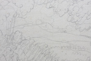 Landscape with a classical portico. Graphite drawing. XVIII C.