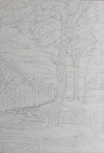 Landscape with a classical portico. Graphite drawing. XVIII C.