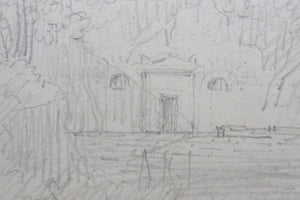 Landscape with a classical portico. Graphite drawing. XVIII C.