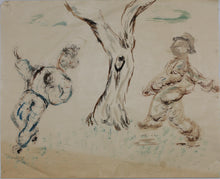 Load image into Gallery viewer, Studies of human figures and a tree. Watercolor and pen and ink drawing. XX C.
