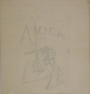 Adventure. Two on a raft. Graphite drawing. XX C.