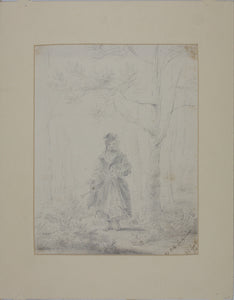 Carningham. A young girl walking along the alley of the park. Graphite drawing. c. 1827.