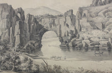 Load image into Gallery viewer, Italianate mountain landscape with river and bridge. Ink and gray wash. XIX C.
