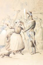 Load image into Gallery viewer, Townswoman and Hussar. Genre drawing biedermeier style. Watercolor. XIX C.
