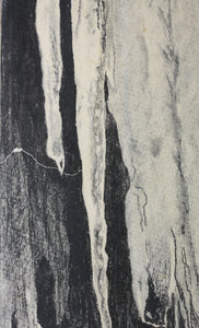 S. Hart. Work cart placed on its end and leaned against a wall for the winter. Ink and brush drawing. 1974.