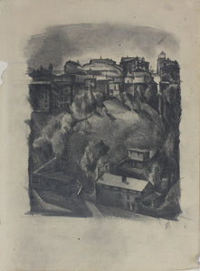 Charles Locke. Cityscape. Graphite drawing. 1920s.
