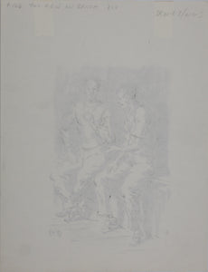 Charles Locke. Two man on bench. Ink, pen, and brush drawing. 1957.
