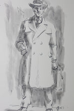 Load image into Gallery viewer, Charles Locke. Businessman with briefcase. Ink, pen, and brush drawing. 1958.
