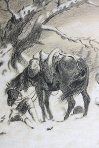 Death of a lonely traveler in the snowy mountains. Chalk and white wash. XIX-XX C.