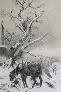Death of a lonely traveler in the snowy mountains. Chalk and white wash. XIX-XX C.