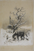 Load image into Gallery viewer, Death of a lonely traveler in the snowy mountains. Chalk and white wash. XIX-XX C.
