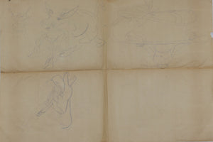 Jack Bennett. Female portrait, Bar scene, Cowboy, Bull, Party Pooper etc. Three sheets of graphite drawings. XX C.