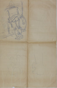 Jack Bennett. Female portrait, Bar scene, Cowboy, Bull, Party Pooper etc. Three sheets of graphite drawings. XX C.