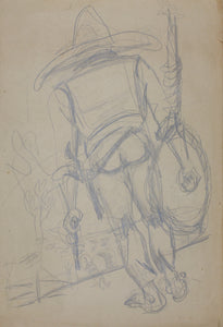 Jack Bennett. Female portrait, Bar scene, Cowboy, Bull, Party Pooper etc. Three sheets of graphite drawings. XX C.