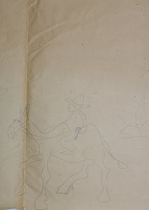 Jack Bennett. Female portrait, Bar scene, Cowboy, Bull, Party Pooper etc. Three sheets of graphite drawings. XX C.