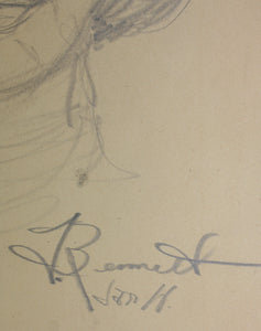 Jack Bennett. Female portrait, Bar scene, Cowboy, Bull, Party Pooper etc. Three sheets of graphite drawings. XX C.