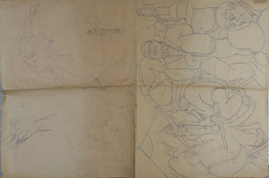 Jack Bennett. Female portrait, Bar scene, Cowboy, Bull, Party Pooper etc. Three sheets of graphite drawings. XX C.