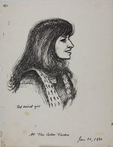 John Middleton Freeman. Portrait of a red haired girl. Ink drawing. 1970.