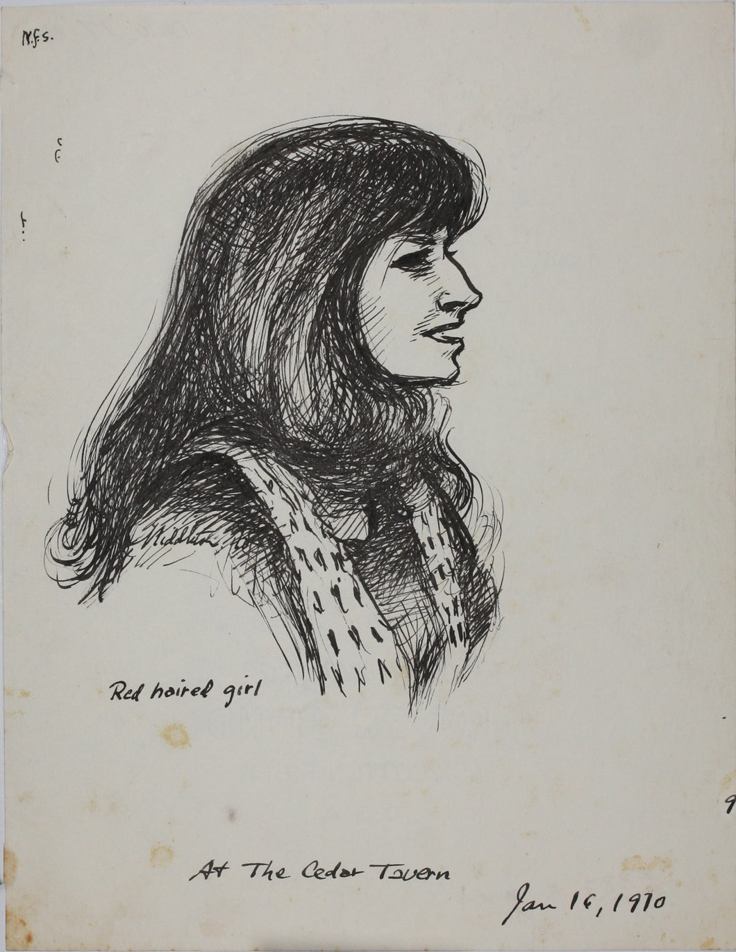 John Middleton Freeman. Portrait of a red haired girl. Ink drawing. 1970.