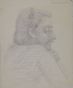John Middleton Freeman. Portrait of a long-haired young man with a mustache. Ink drawing. Late XX C.