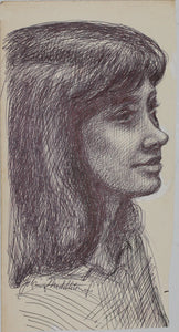 John Middleton Freeman. Portrait of a smiling girl. Ink drawing. Late XX C.