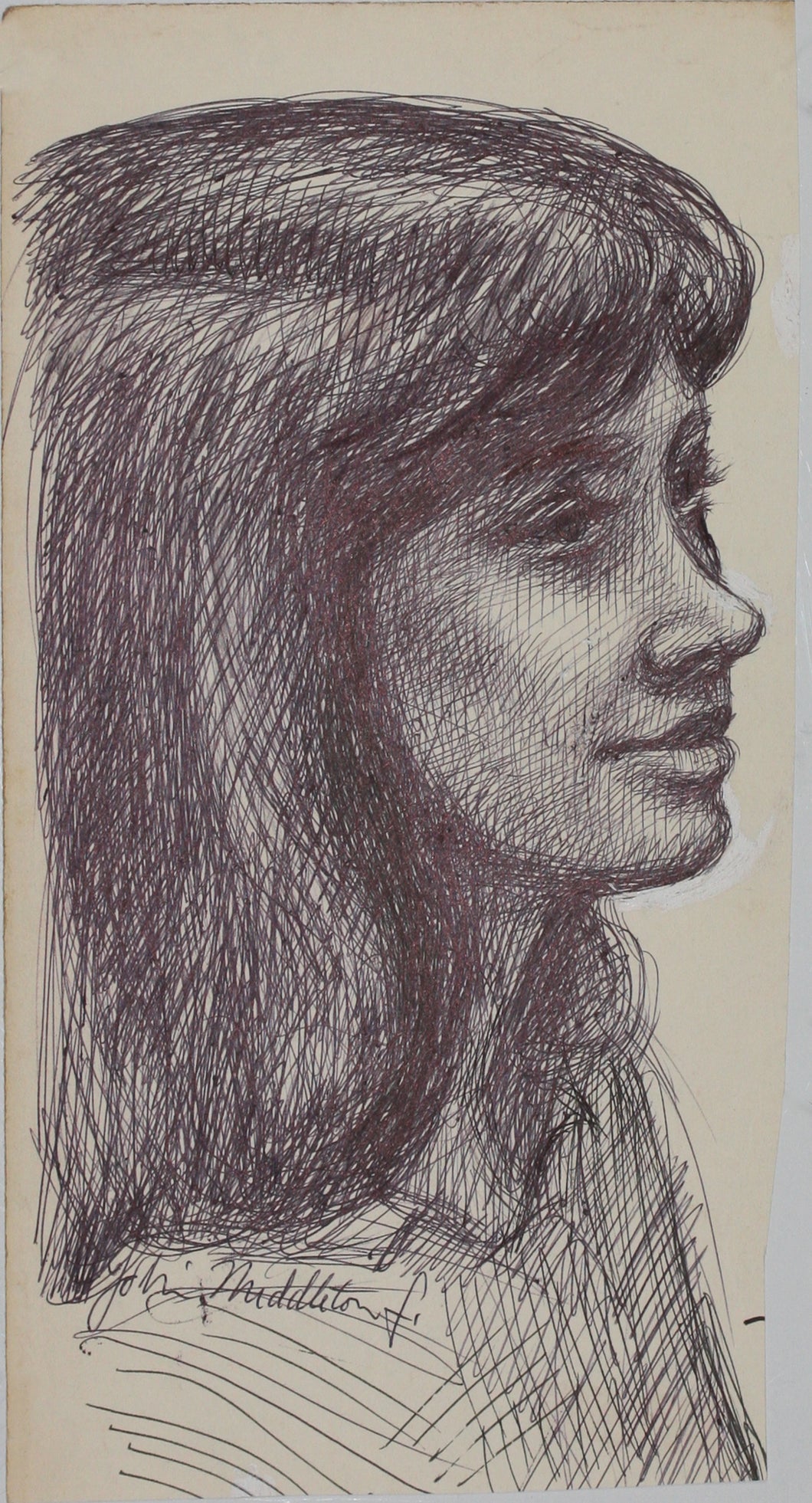 John Middleton Freeman. Portrait of a smiling girl. Ink drawing. Late XX C.