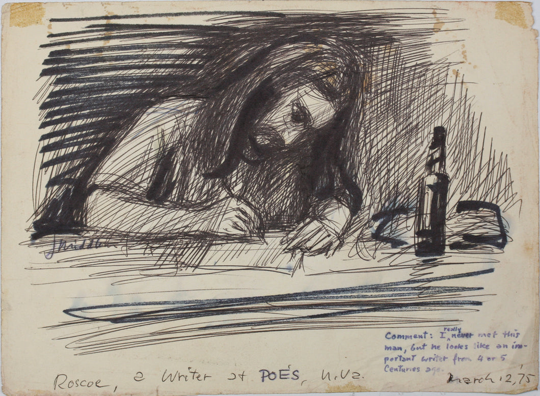 John Middleton Freeman. Portrait of Roscoe (Portrait of a writer). Ink drawing. 1975.