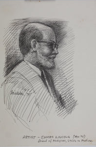 John Middleton Freeman. Portrait of an artist James Lincoln. Ink drawing. 1974.