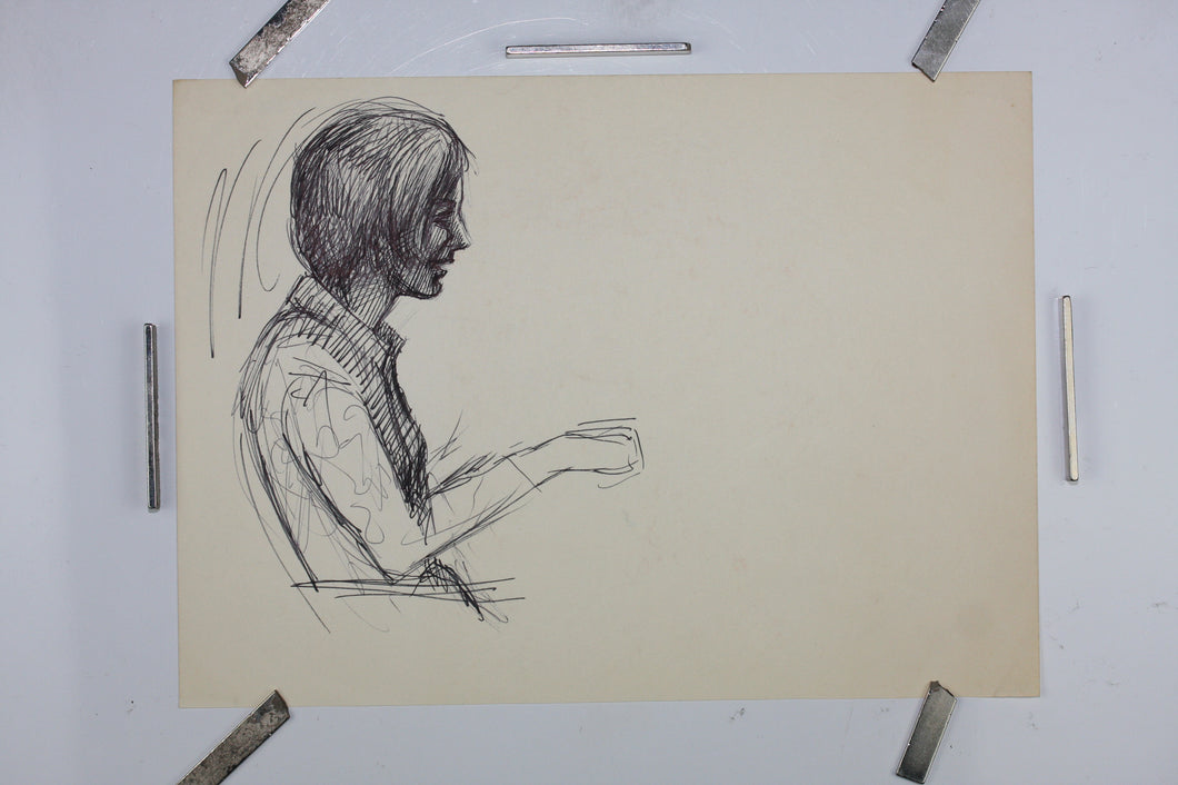 John Middleton Freeman. Portrait of a pianist. Ink drawing. Late XX C.