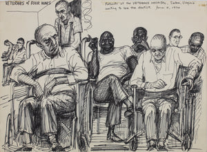 John Middleton Freeman. Veterans of four wars. Ink drawing. 1970.