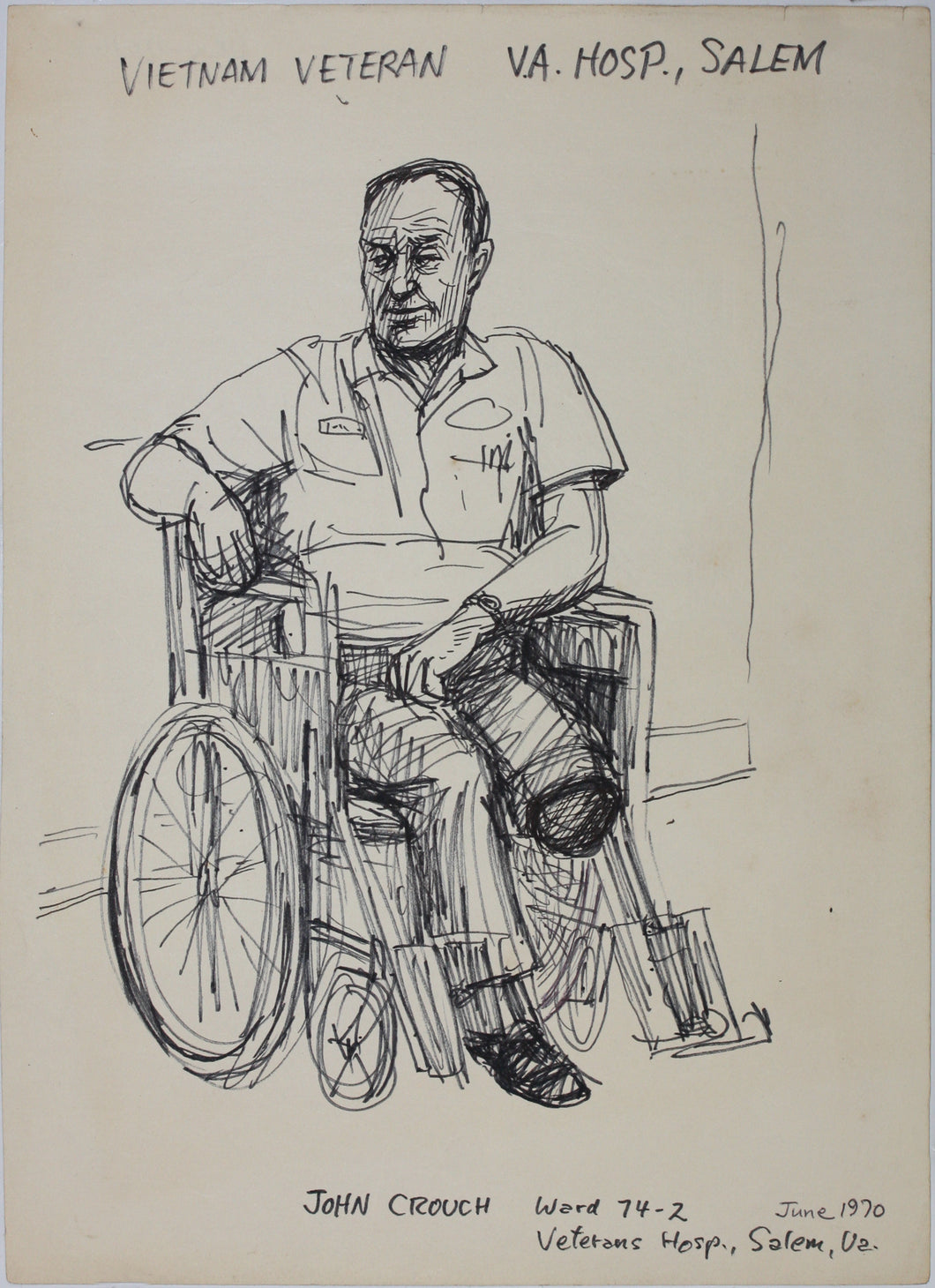 John Middleton Freeman. Portrait of John Crouch. Ink drawing. 1970.