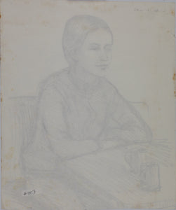 John Middleton Freeman. Portrait of a woman sitting in a bar. Ink drawing. Late XX C.